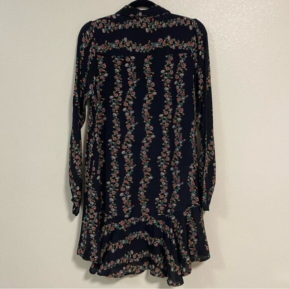 Free People Dress Women’s Size XS Black with Floral Print Buttondown Shirt Dress - Picture 5 of 15